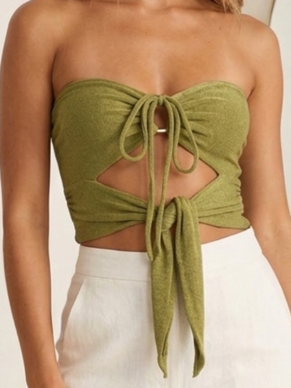 Princess Polly Women’s Green Strapless Tie Crop Top